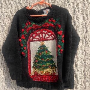 Talbots Kids Black Sweater with Holiday Tree Design